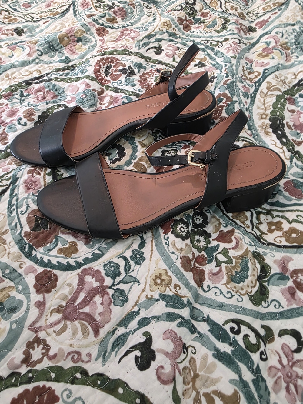 Coach Black Open-Toe Slingback Low Block Heel Sandals